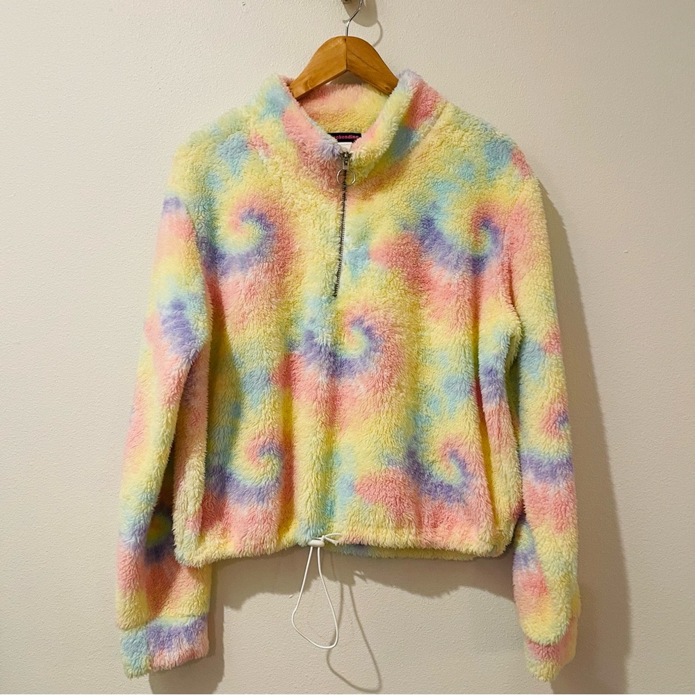Weekending Soft fuzzy tie-dye teddy half-zip  Women's Sweater size L
